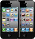 Front view of the iPhone 4 with different sets of app icons
