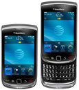 Front view of the BlackBerry Torch 9800 with slider keyboard both closed and open