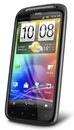 Side angle view of the HTC Sensation with home screen displayed